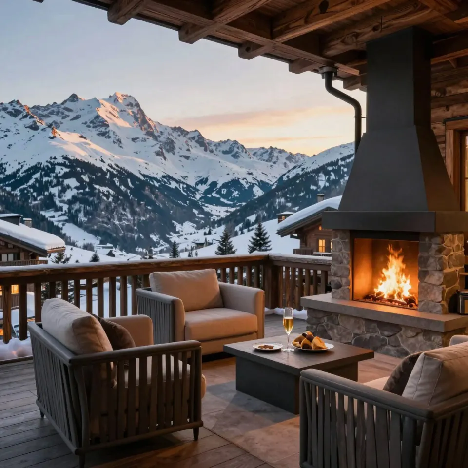 Propriété alpine privée au crépuscule